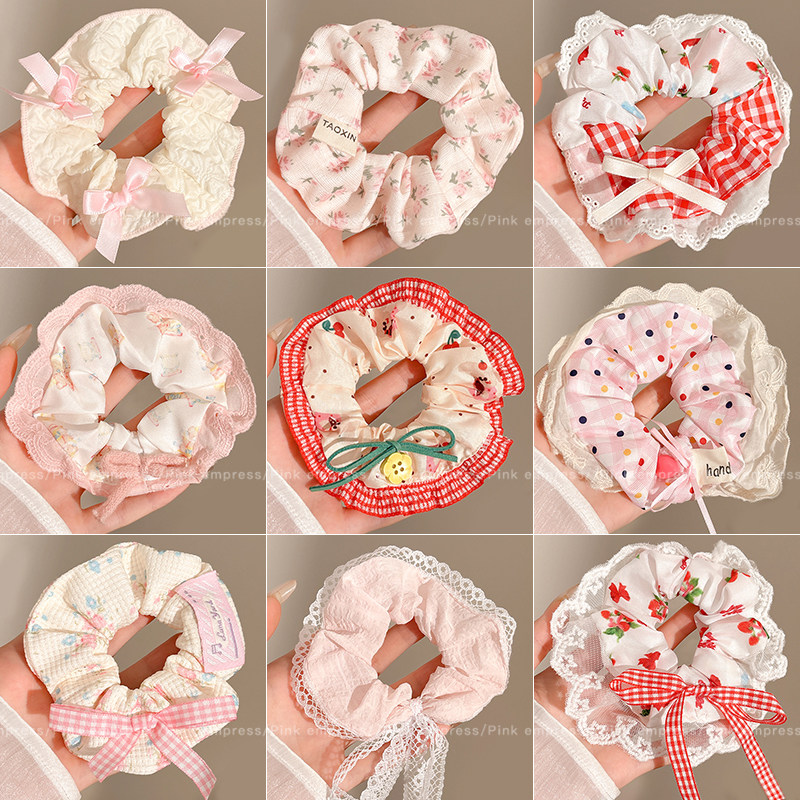 2026新款可爱粉色大肠发圈儿童头绳韩系蕾丝蝴蝶结花边丸子头发绳