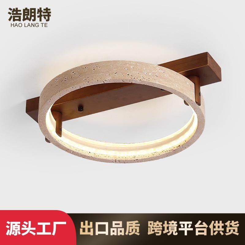 黄洞石主卧室吸顶灯黄洞石设计师创意圆环房间LED诧寂风2024新款