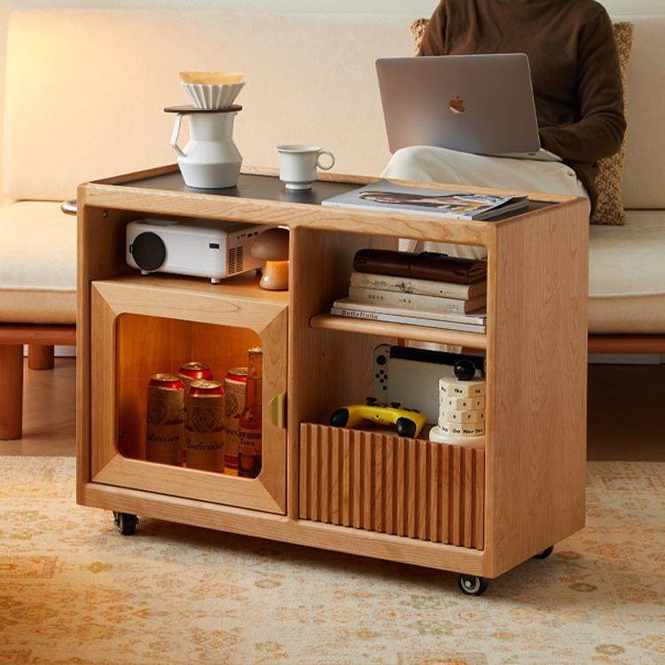 YD沙发边柜樱桃木茶水柜储物可移动茶桌实木置物侧边柜岩板茶几