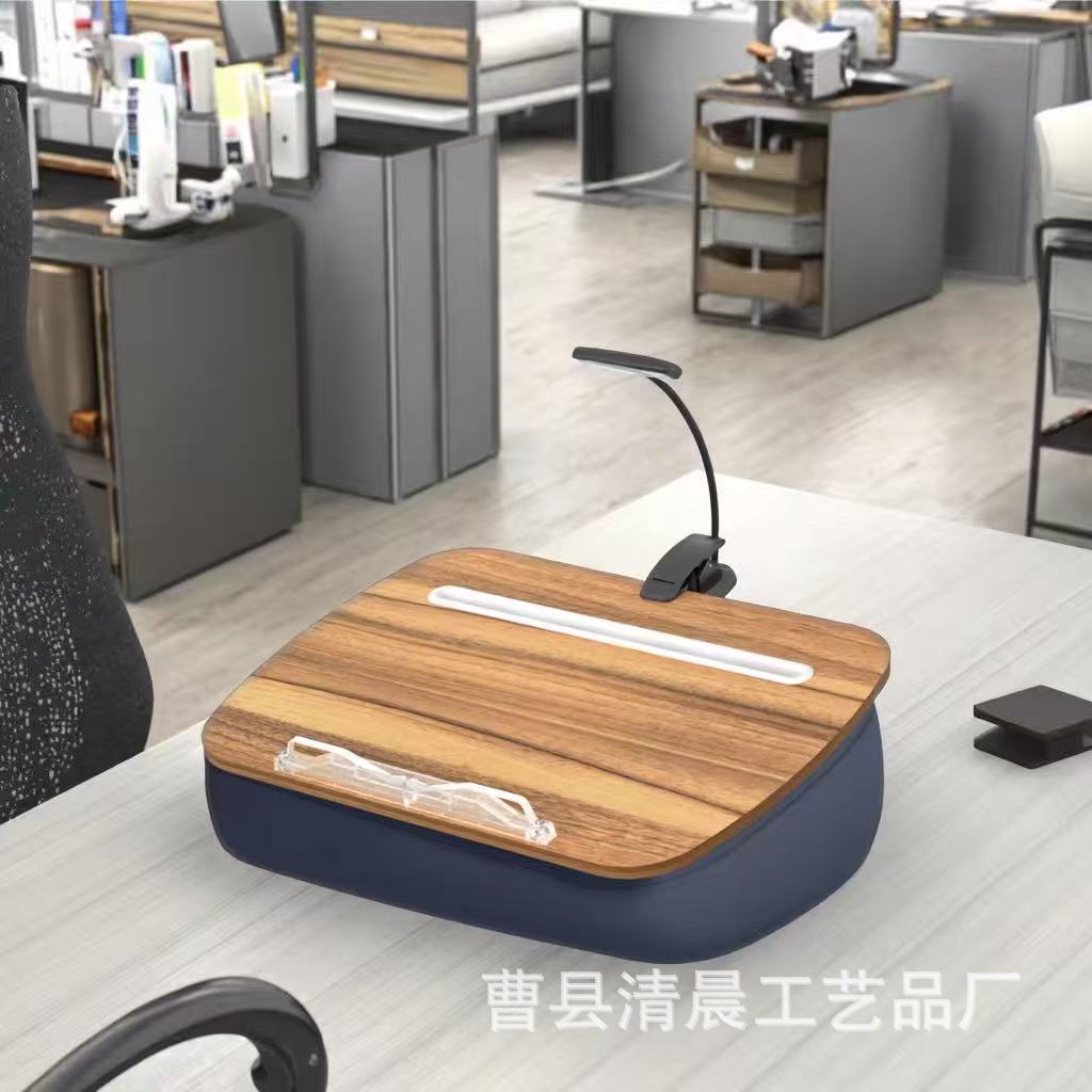 木质懒人膝上电脑桌多功能便携式抱枕桌家用实木床上学习阅读书架