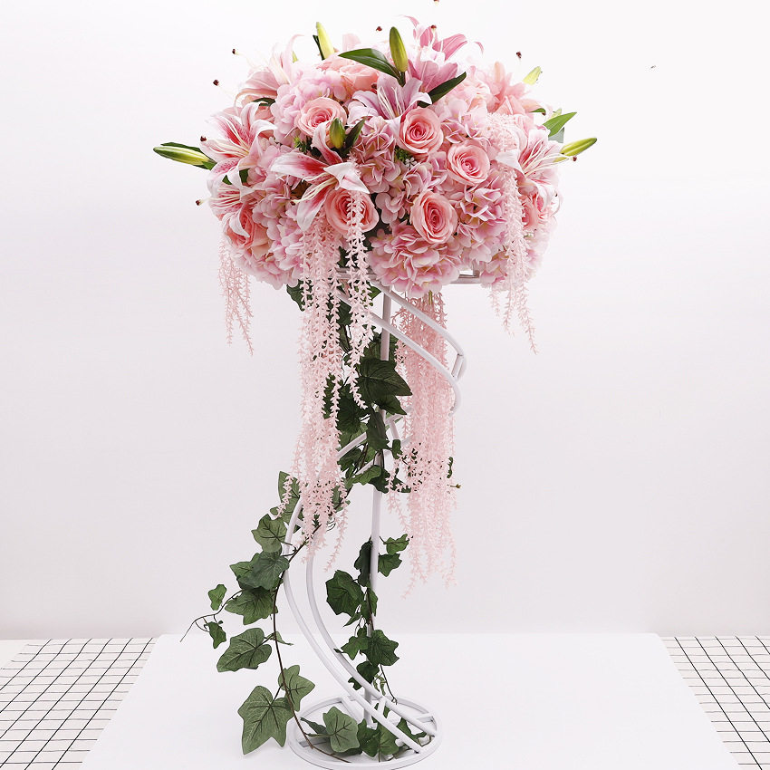 仿真百合花人造花球摆件 餐桌装饰丝绸玫瑰绣球 新娘婚礼仿真花球