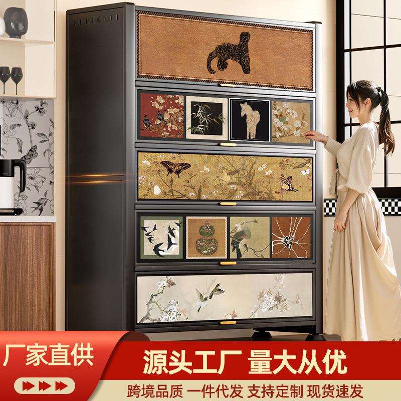 厨房中古风多功能置物架落地多层收纳柜微波炉家用橱柜储物柜碗柜