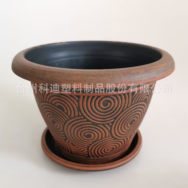 外贸出口KD7302SN做旧刷漆蚊香圈塑料花盆容器庭院种植居家装饰盆