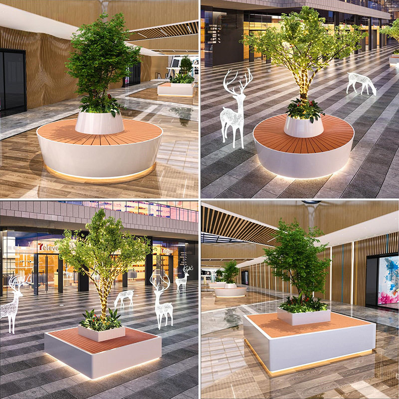 不锈钢花箱坐凳玻璃钢景观花盆座椅户外大型铁艺造型花坛异形花池