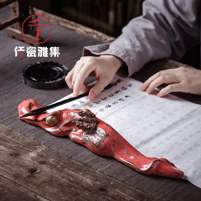 仟瓷雅集手工达摩陶瓷镇纸笔搁