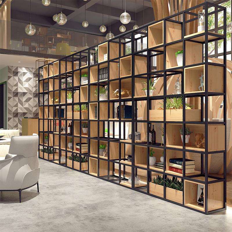 书架置物架书柜落地实木现代简约客厅简易卧室隔断铁艺屏风小格子