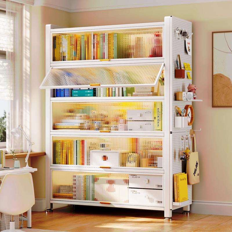 钢制书柜储物柜带门家用儿童书架客厅一体靠墙落地多层防尘收纳柜