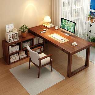 转角书桌学生家用写字桌拐角办公桌l型书桌书架一体桌卧室电脑桌