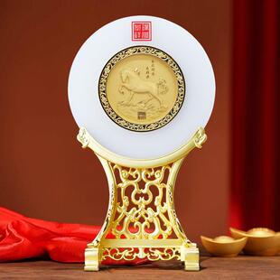 绒沙金琉璃金马摆件生肖马工艺品奖盘马年保险公司年会送礼吉祥物