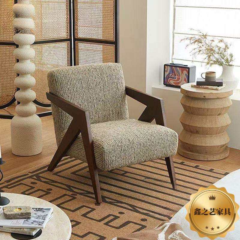 理查德单人沙发椅法式中古客厅阳台休闲椅子实木设计师懒人沙发椅