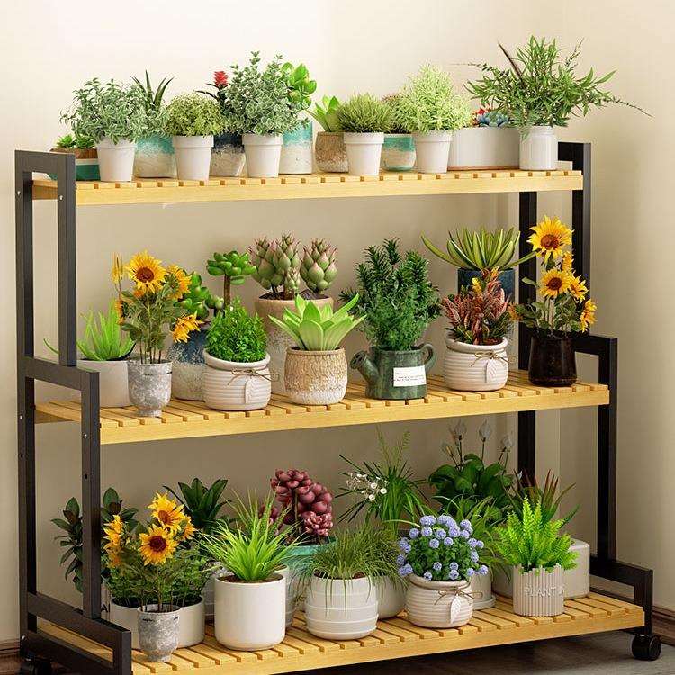 2025新款花架可移动带轮置物架阶梯客厅落地式多层花架子阳台室外