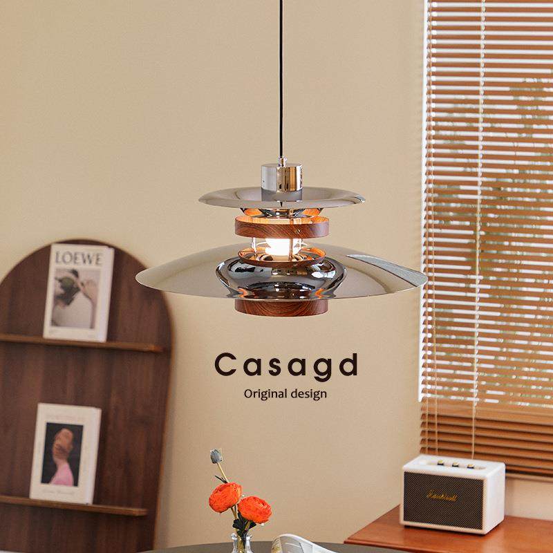 法式复古设计师新款PH飞碟餐厅灯中古风胡桃木纹吧台吊灯casagd