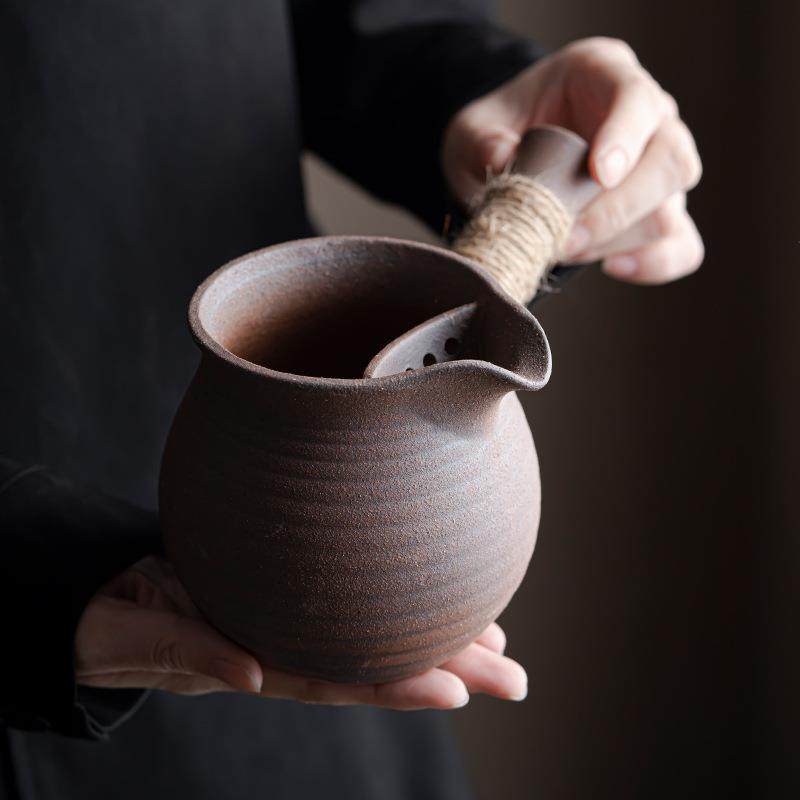 手工老岩泥罐罐煮茶壶家用侧把烤茶罐网红户外烤奶罐土陶公道杯