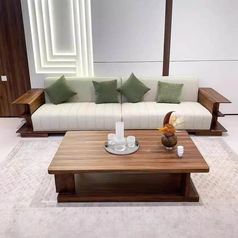 高级感沙发新中式全实木沙发家具简易别墅真皮沙发小户型工厂