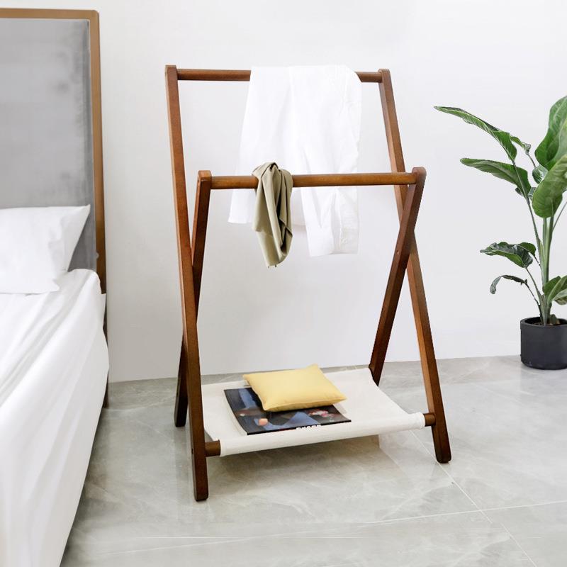 实木挂衣架落地卧室可折叠家用衣帽架床边晚上放衣服神器收纳架
