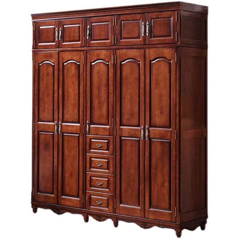 美式实木大衣柜全屋卧室乡村复古轻奢全原木推拉四门五门橡木柜子