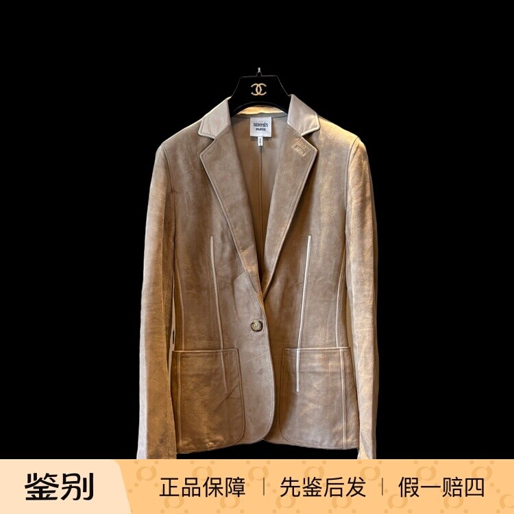 Hermes法国产36码皮外套中古Vintage古着-19