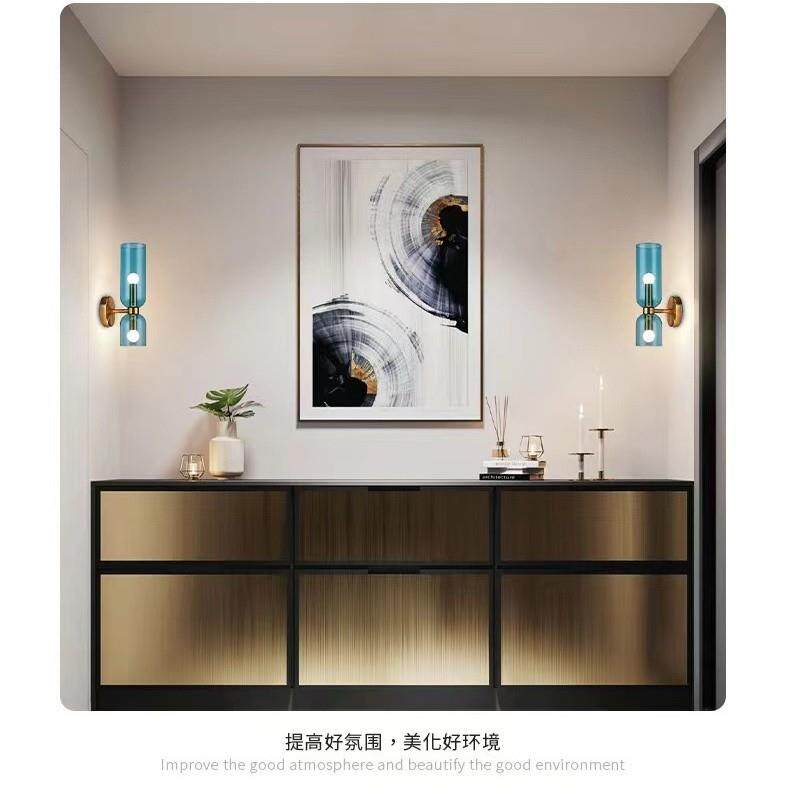 跨境简约餐厅床头室内壁灯铁艺卧室玻璃氛围感设计师中山灯具