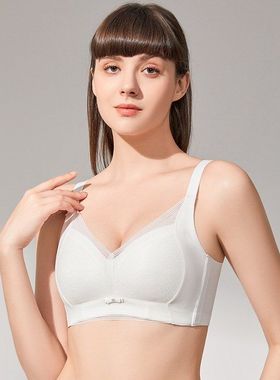 夏季大胸少女内衣蕾丝白色无钢圈全罩杯防下垂聚拢调整文胸EF
