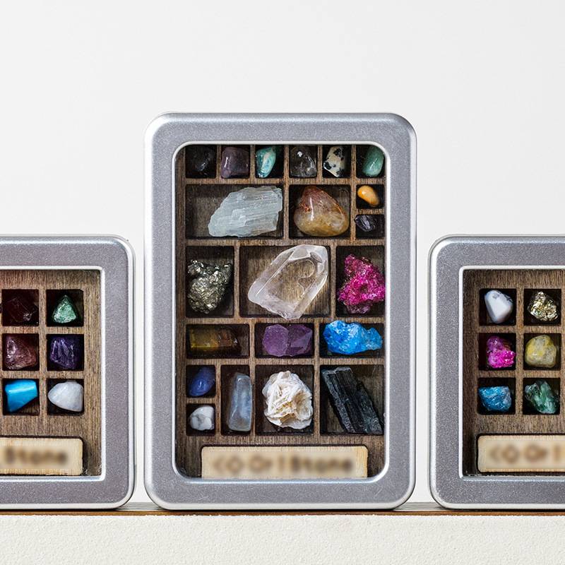 跨境天然水晶原石矿标盒创意水晶宝石半宝石儿童科普教学礼物