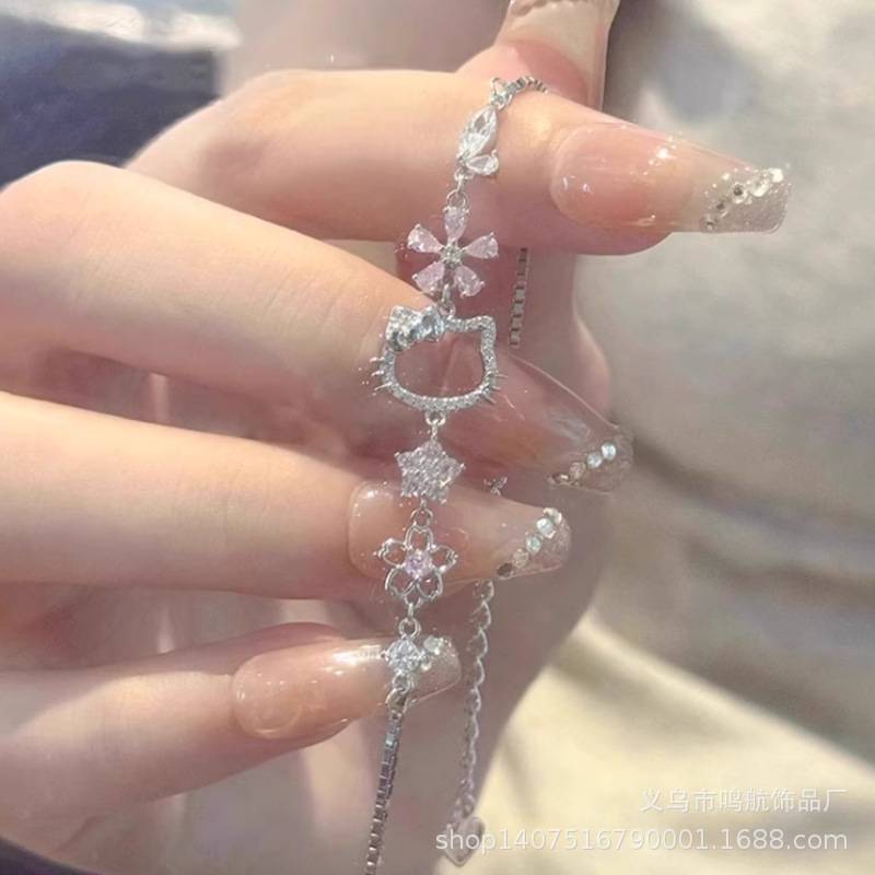 可爱K T猫手链女小清新ins锆石手链学生姐妹款送女友简约百搭手饰