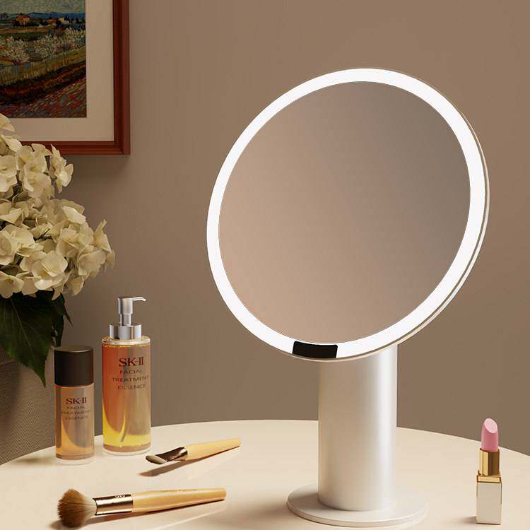 日本进口化妆镜带灯led台式桌面卧室镜子智能美妆镜补光轻奢高级