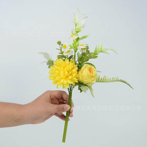 夕夏球菊玫瑰手扎花仿真花结婚布置婚房装饰摆设花束婚庆插花绢花