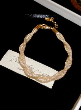 韩式真金电镀爱心拉式可调节手链轻奢级感手环时尚气质手饰
