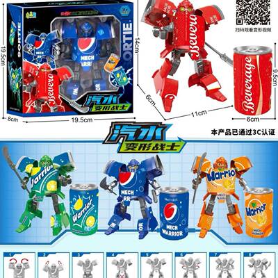 网红儿童创意变形玩具汽水武士易拉罐饮料机器人男孩玩具手办礼物