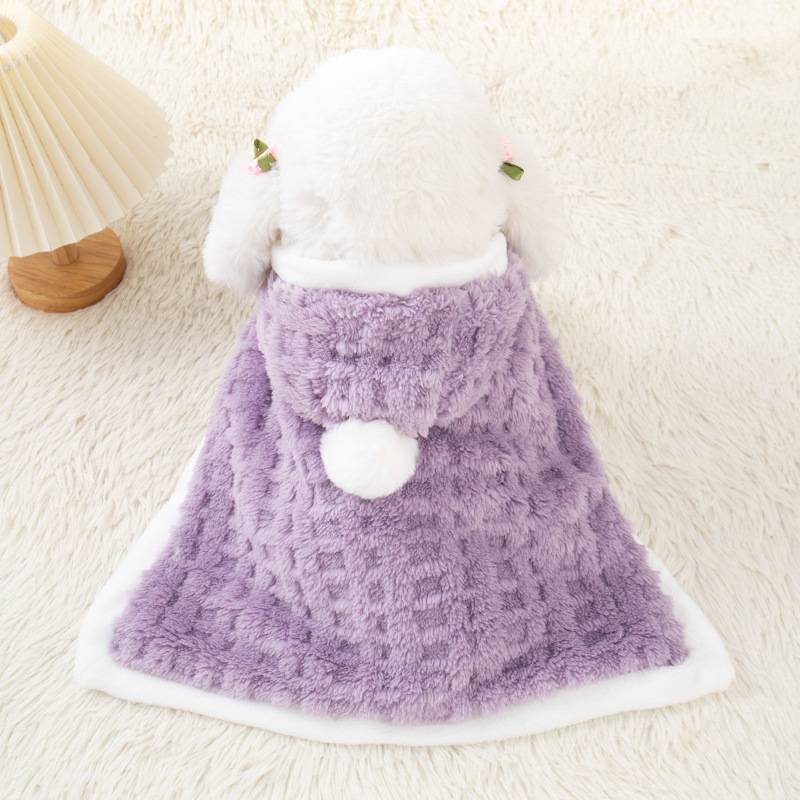 狗狗衣服秋冬睡觉披风小方格连帽斗篷保暖猫咪衣服小型犬宠物服装