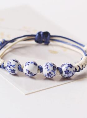 陶瓷饰品新款编织古风学生成人女青花串珠手链摆摊地摊货源