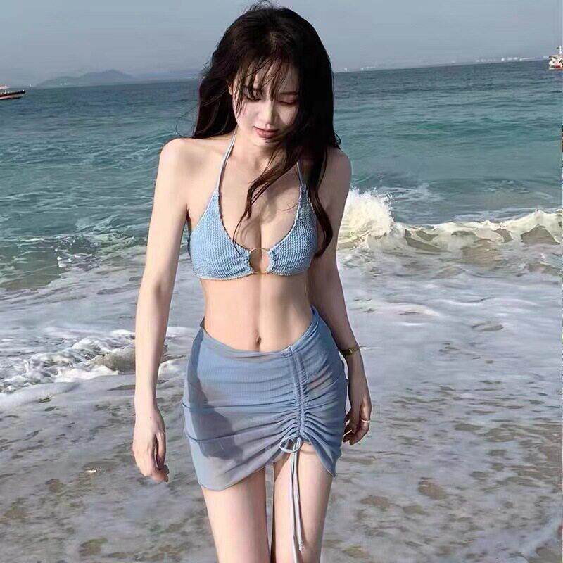 泳衣女夏新款性感比基尼围裙三件套小胸聚拢分体温泉度假泳装