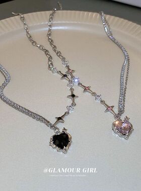 辣妹标配！个性百搭！黑色钛钢项链气质名媛锁骨链女高级感不掉色