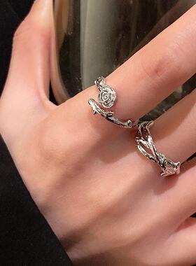 荆棘玫瑰藤蔓情侣对戒冷淡韩系开口食指戒指学生松紧小众指环