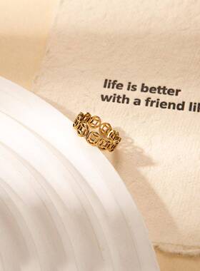 国潮新中式八方来财铜钱不锈钢戒指小众独特设计指环轻奢时尚手饰