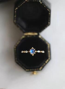 镀银时尚月光石戒指女士轻奢风小众设计精致气质开口指环