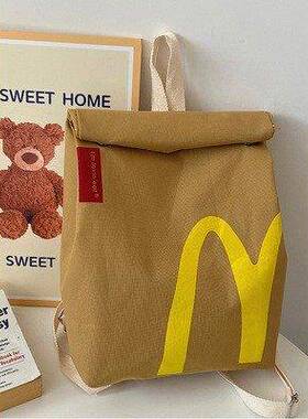 新款包包网红麦当劳大容量双肩包休闲背包汉堡纸袋包包学生上课包