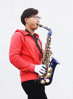 蓝色中音萨克斯降调黄铜管体雕花鲍鱼壳专业演奏萨克斯风