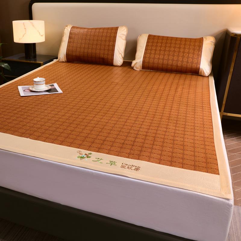 艾草刺绣驱蚊御藤凉席正面藤席+背面冰丝双面两用空调软席子