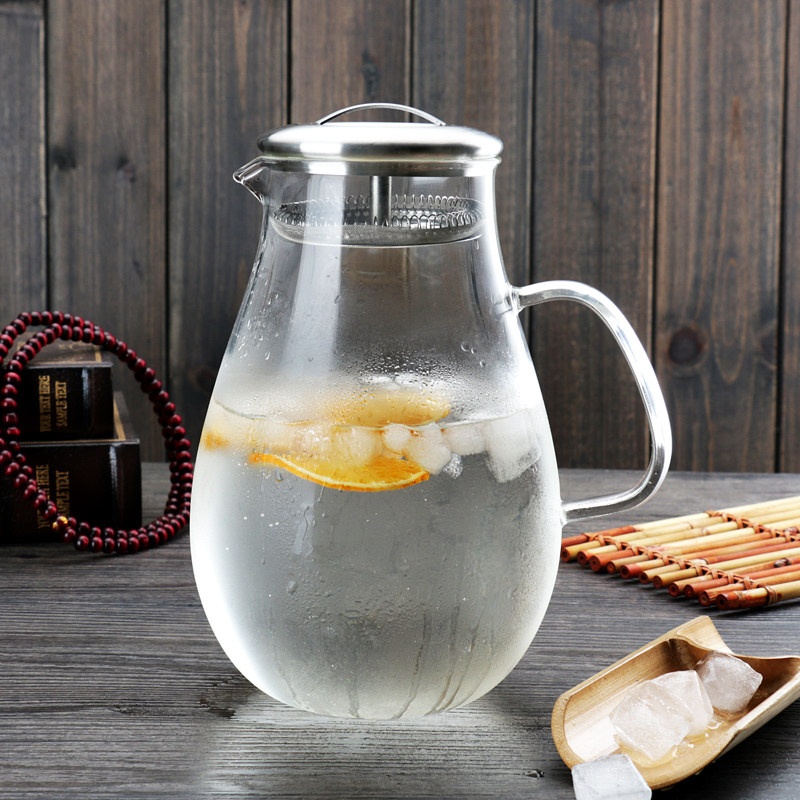 防爆 超大容量耐高温玻璃水滴壶 可直烧冷水壶 凉水壶凉水杯  2L