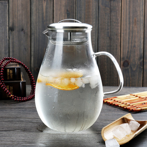防爆 超大容量耐高温玻璃水滴壶 可直烧冷水壶 凉水壶凉水杯  2L