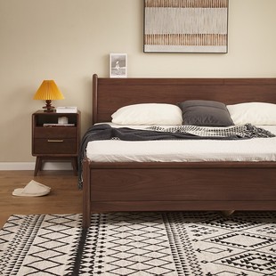 全实木床北美黑胡桃木1.8米1.A5主卧双人床大板高箱体床储物床婚