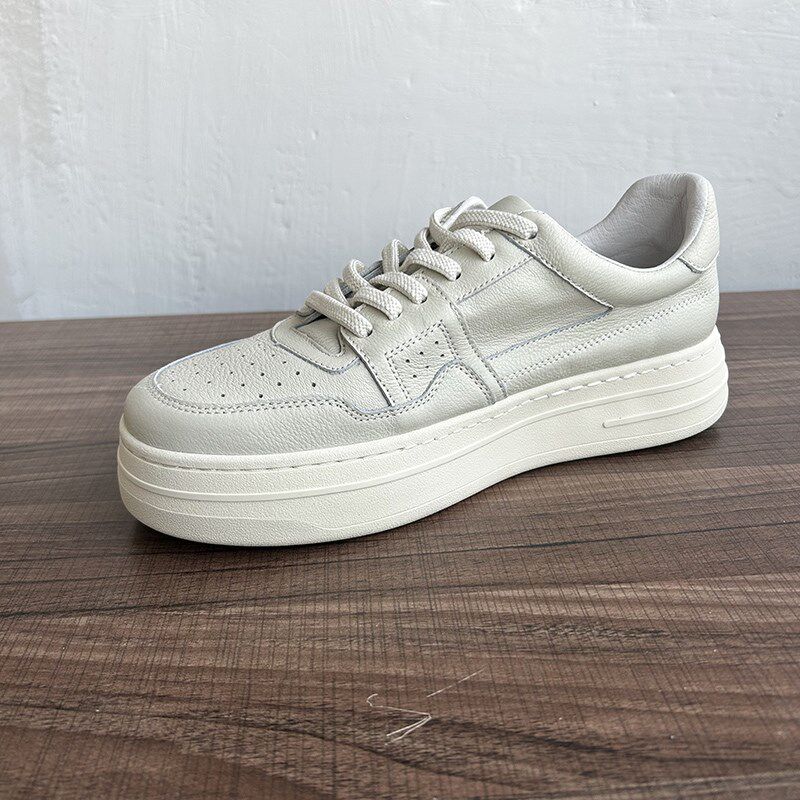 2025夏季真皮老爹鞋男士厚底小白鞋白色简约板鞋透气运动休闲鞋潮