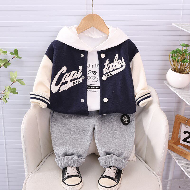 男童装春秋款三件套儿童卫衣棒球服1一2-3岁宝宝秋装套装男孩外套