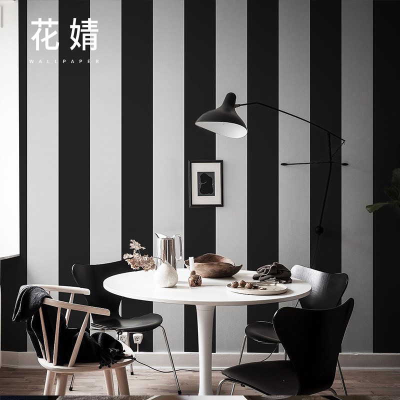 北欧黑白条纹电视背景墙壁纸壁布无纺布卧室餐厅简约墙纸定制壁画