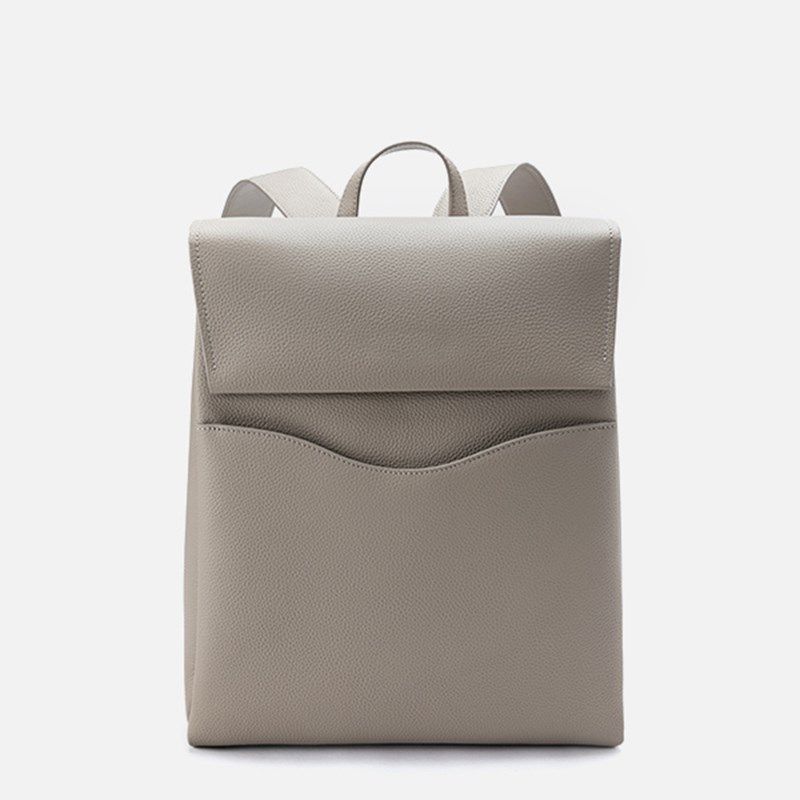 设计感简约牛皮通勤双肩包女2025新款小众时尚百搭荔枝纹电脑背包