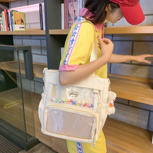 日系学院少女百搭简约上课单肩斜挎包透明吧唧可爱娃包痛包高颜值
