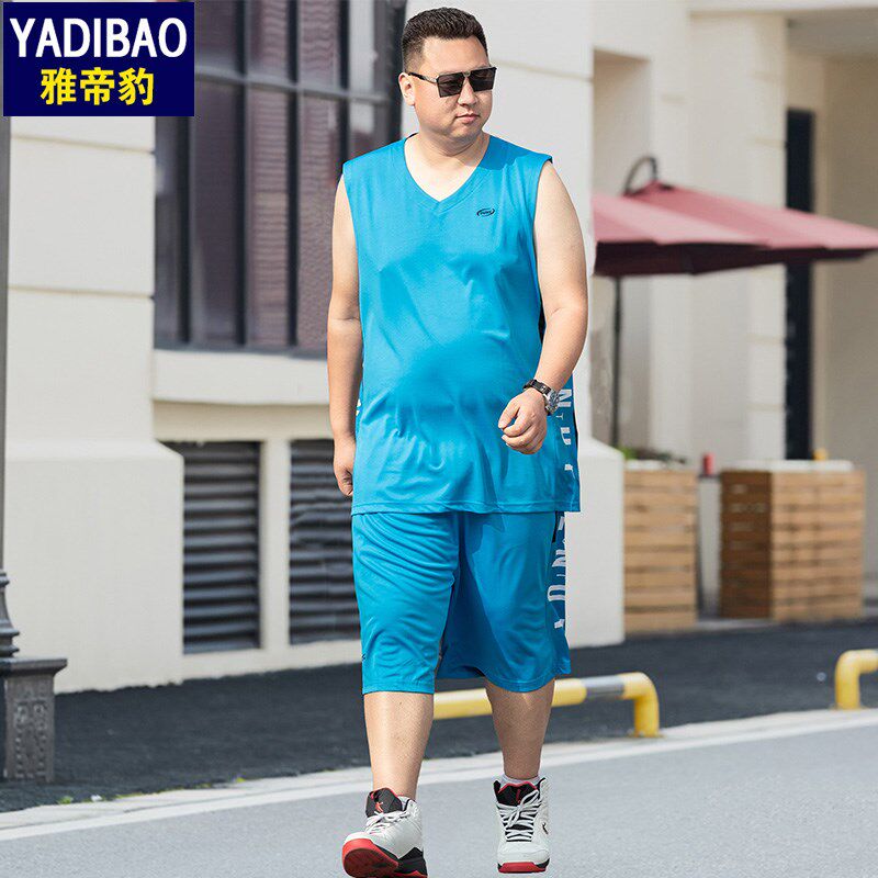 大码背心套装男加肥加大速干运动服胖子宽松无袖短裤篮球服一套薄