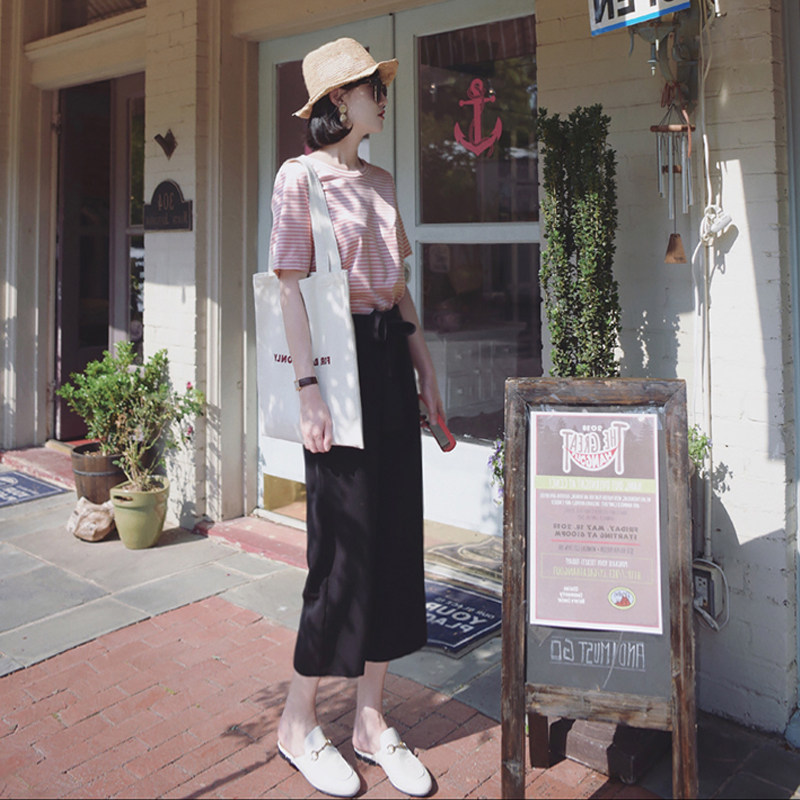 裤子女夏阔腿裤新款七分裤高腰垂感绑带小个子直筒西装休闲九分裤