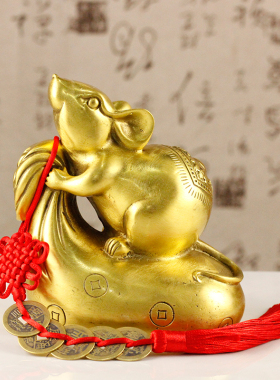 铜老鼠摆件纯铜生肖鼠金属摆设礼物客厅装饰品玄关电视柜摆设